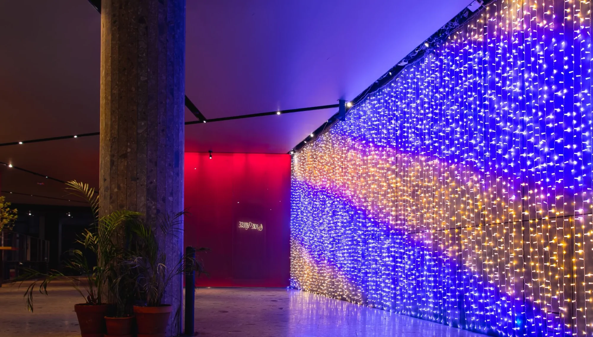 Wall of programmable curtain lights
