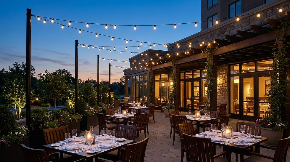 Restaurant and Venue Patio String Lights in Lumen Falls