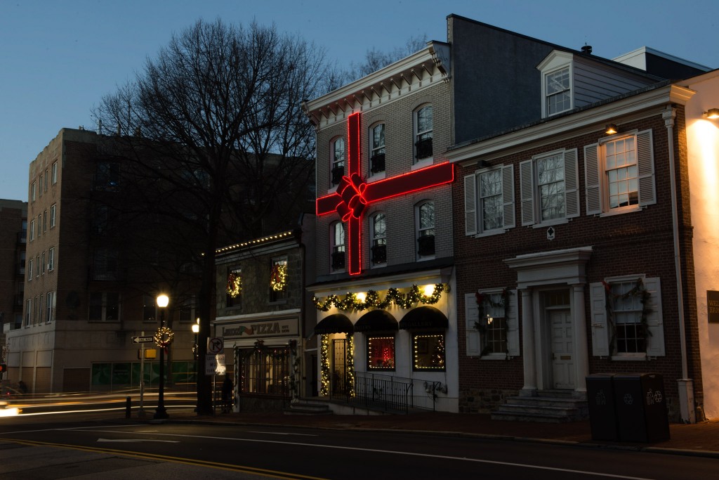 Downtown and public holiday lighting display at night