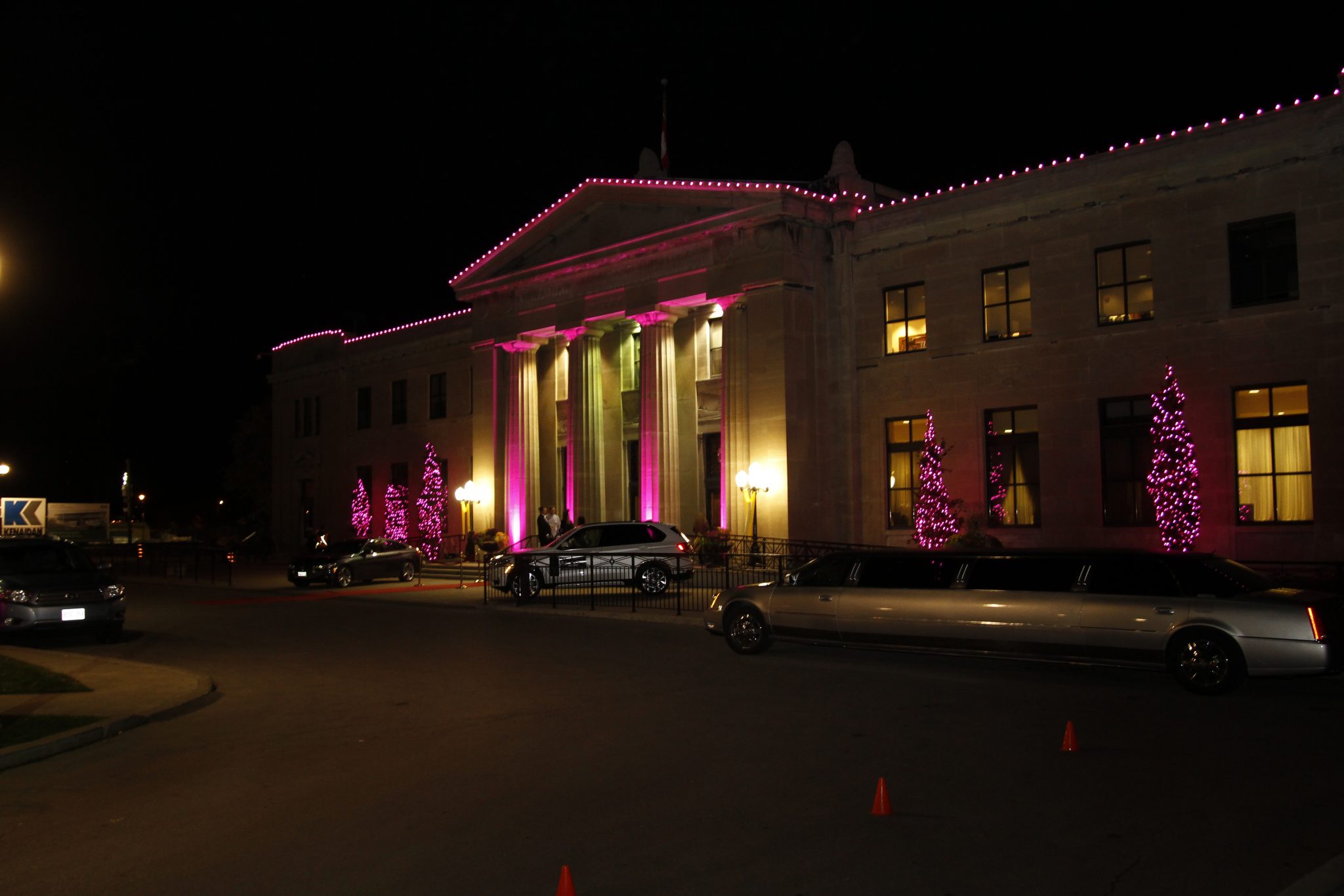 Event venue decorated with holiday and accent lighting