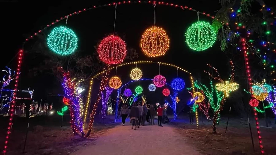 Event venue decorated with holiday and accent lighting