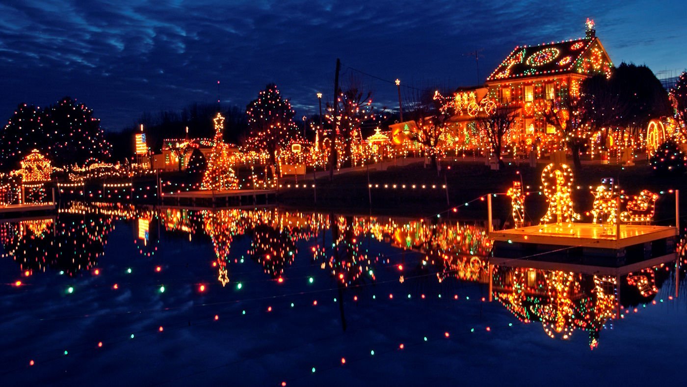 Downtown and public holiday lighting display at night