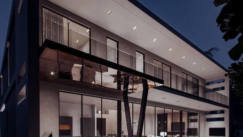 Sunny Isles Beach modern residence rear terrace and pool rendering at night