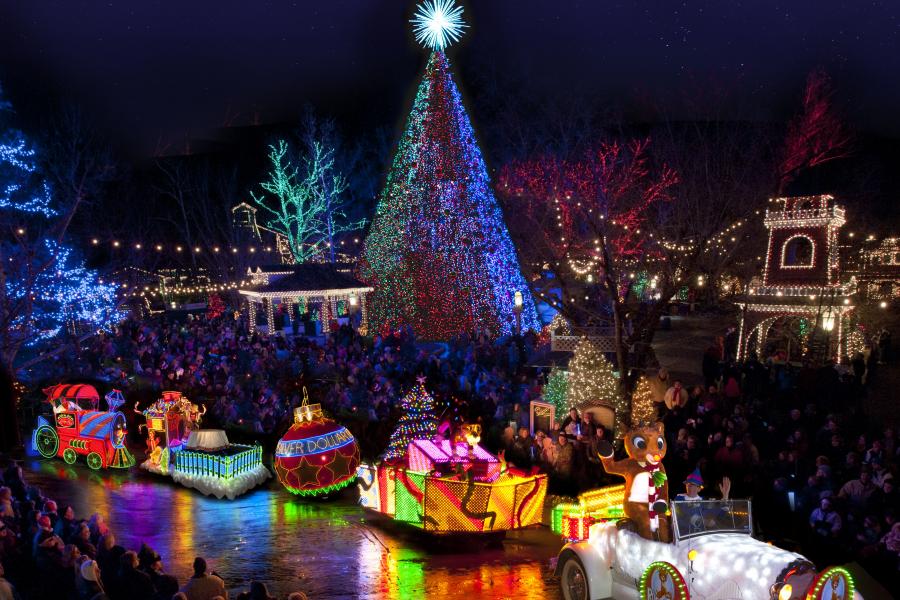 Downtown and public holiday lighting display at night