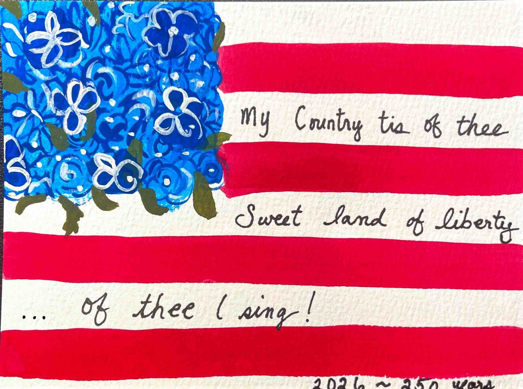 My Country Tis of Thee Floral Flag Card