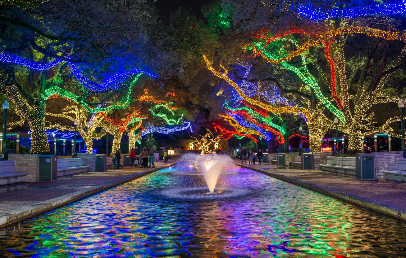 Downtown and public holiday lighting display at night