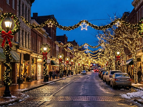 Municipal main street lamp post garland