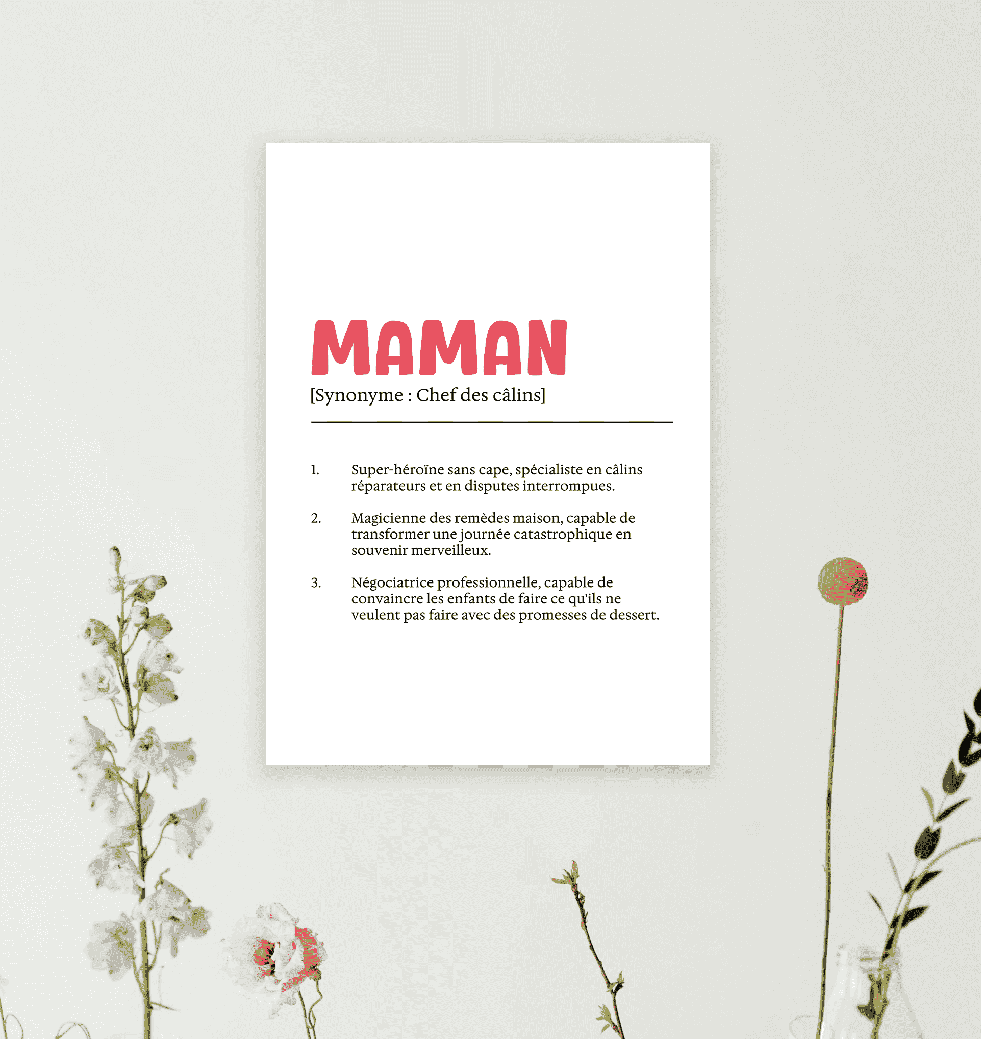 Affiche Définition Maman - Chef des Câlins de Postersbydidi, un design doux et affectueux pour célébrer le rôle de maman.