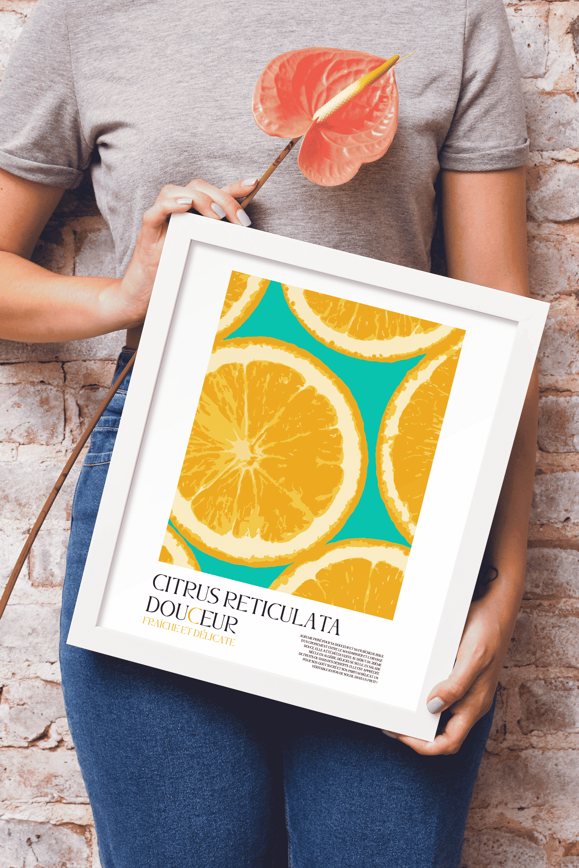 Affiche fruitée Douceur Clémentine : une illustration vibrante de clémentines, parfaite pour un décor fruité et lumineux.