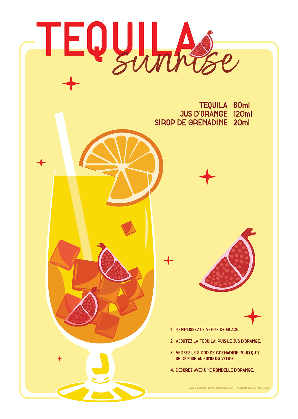 Affiche Tequila Sunrise personnalisable – poster cocktail ensoleillé pour une déco murale vibrante.