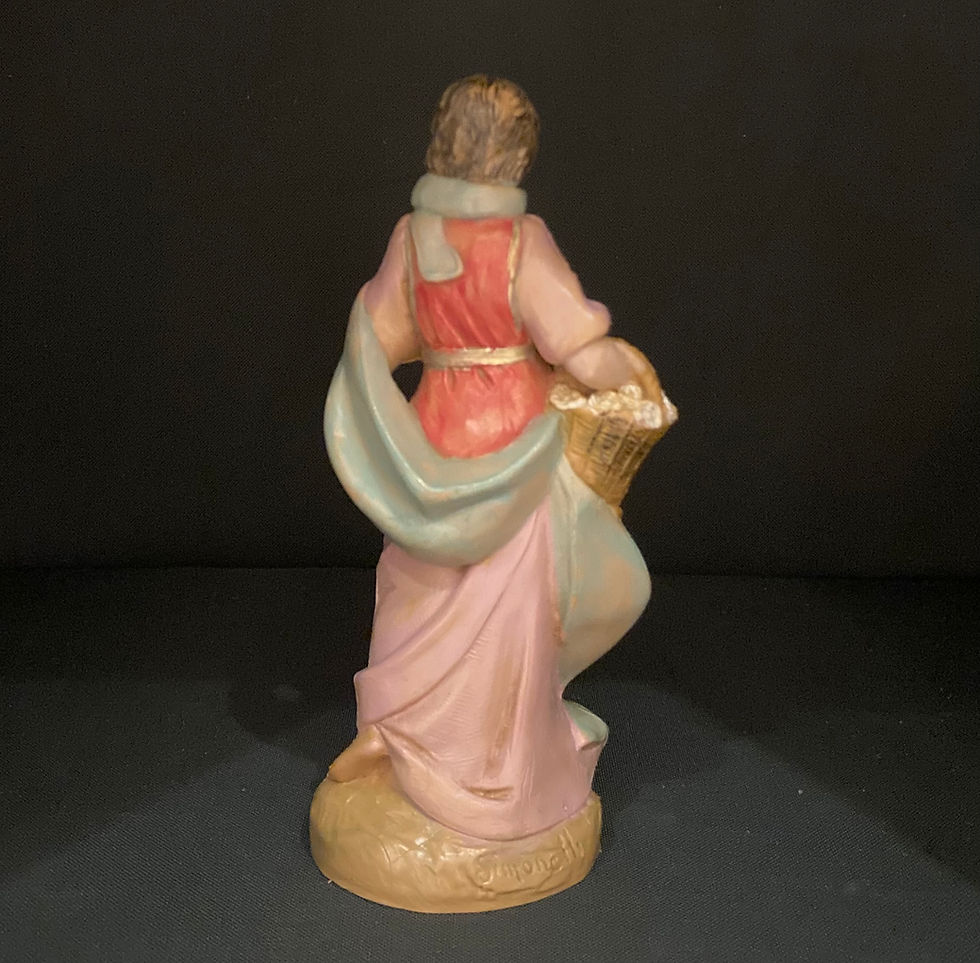 Thumbnail: Woman holding a basket of flowers figurine rear view