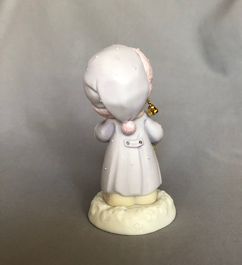 Merry Christ-miss precious moments girl holding wreath figurine rear view