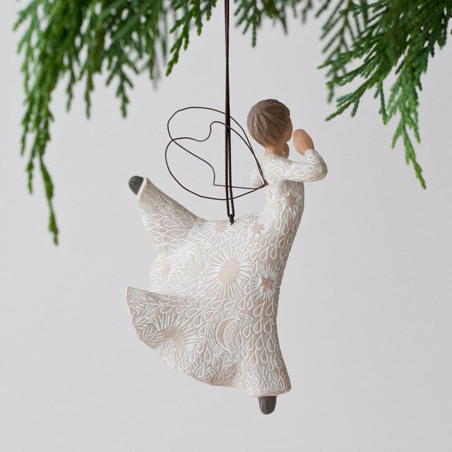 Thumbnail: back view of angel ornament with hands near face