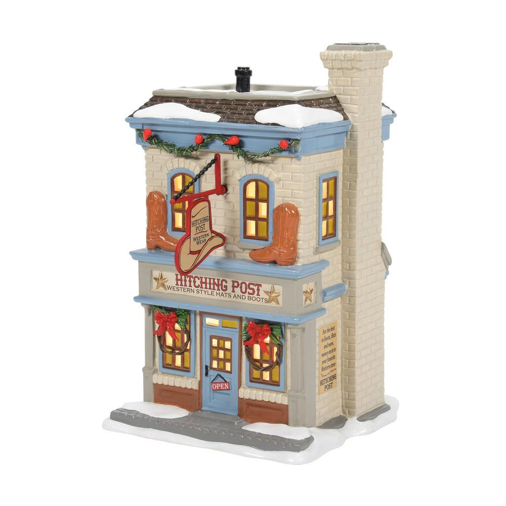 Hitching Post department 56 snow village lit building front view