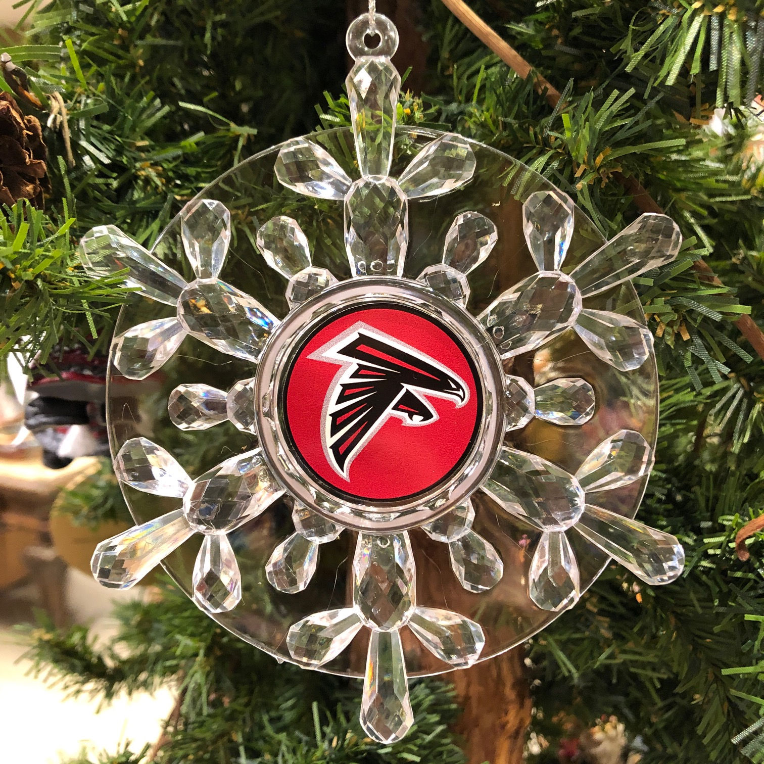 Atlanta Falcons Acrylic Snowflake Disk Ornament front view