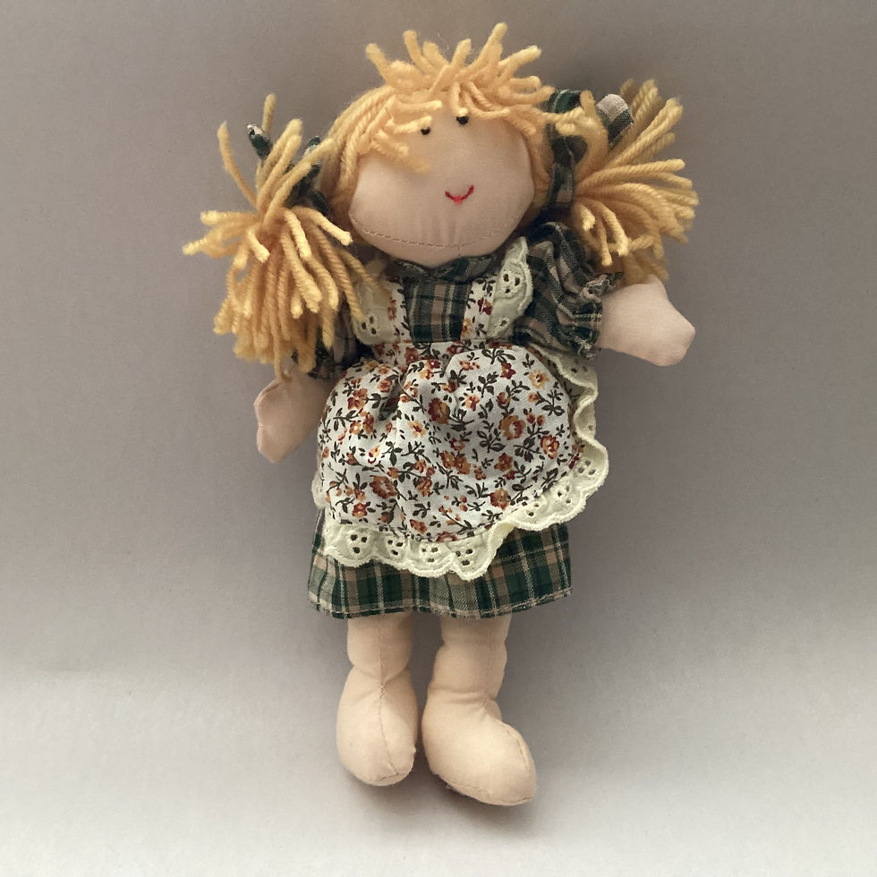 Thumbnail: a Soft Blonde Doll, approx: 4" Wide, 4.5" Tall, and 5" Deep Front View