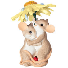 The Rainy Days Bring Us Closer mice using flower as an umbrella figurine front view