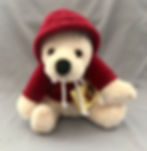 White Holiday Bear wearing a Red Hoodie front view