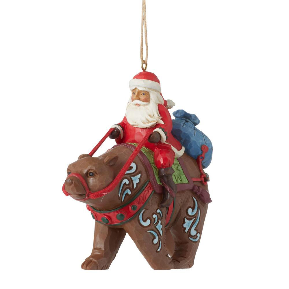 jim shore Santa Riding Bear Ornament angled front view