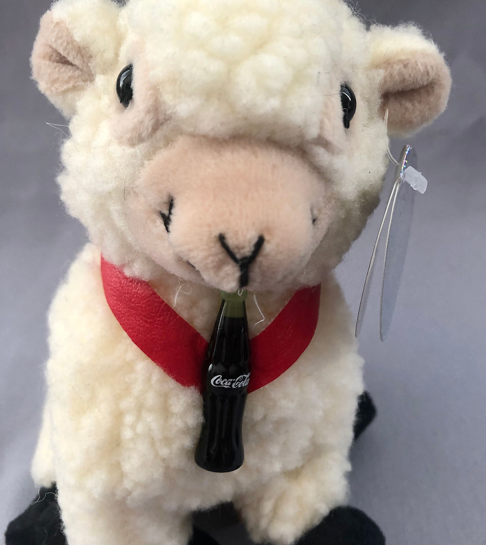 Thumbnail: Woolsy the Sheep, Coca Cola plush representing Ireland close up front view