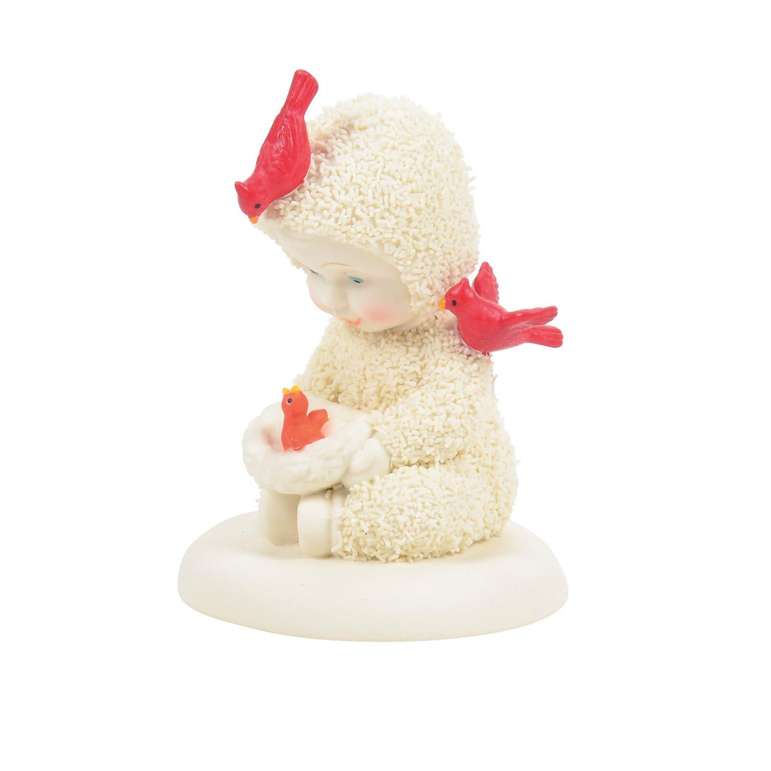 snowbaby with cardinals figurine front view