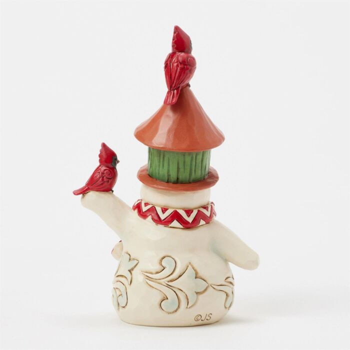 Jim Shore's Heartwood Creek Snowman Wearing A Birdhoushie Hat 6017276 back view