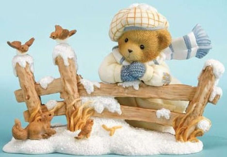 Cherished Teddies Ann leaning on a split rail fence, Cold Weather Makes Warm Memories, 4010094 frnt view