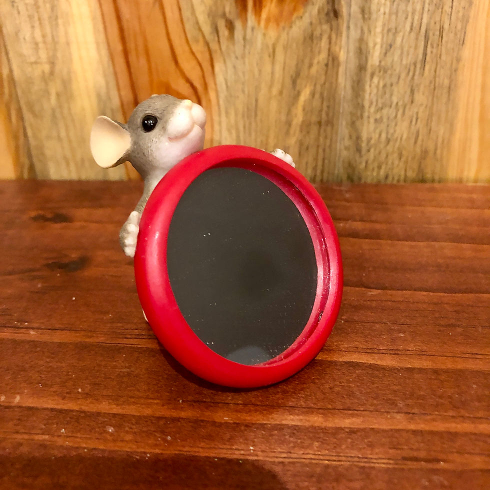 Thumbnail: Mouse holding up a mirror figurine front view