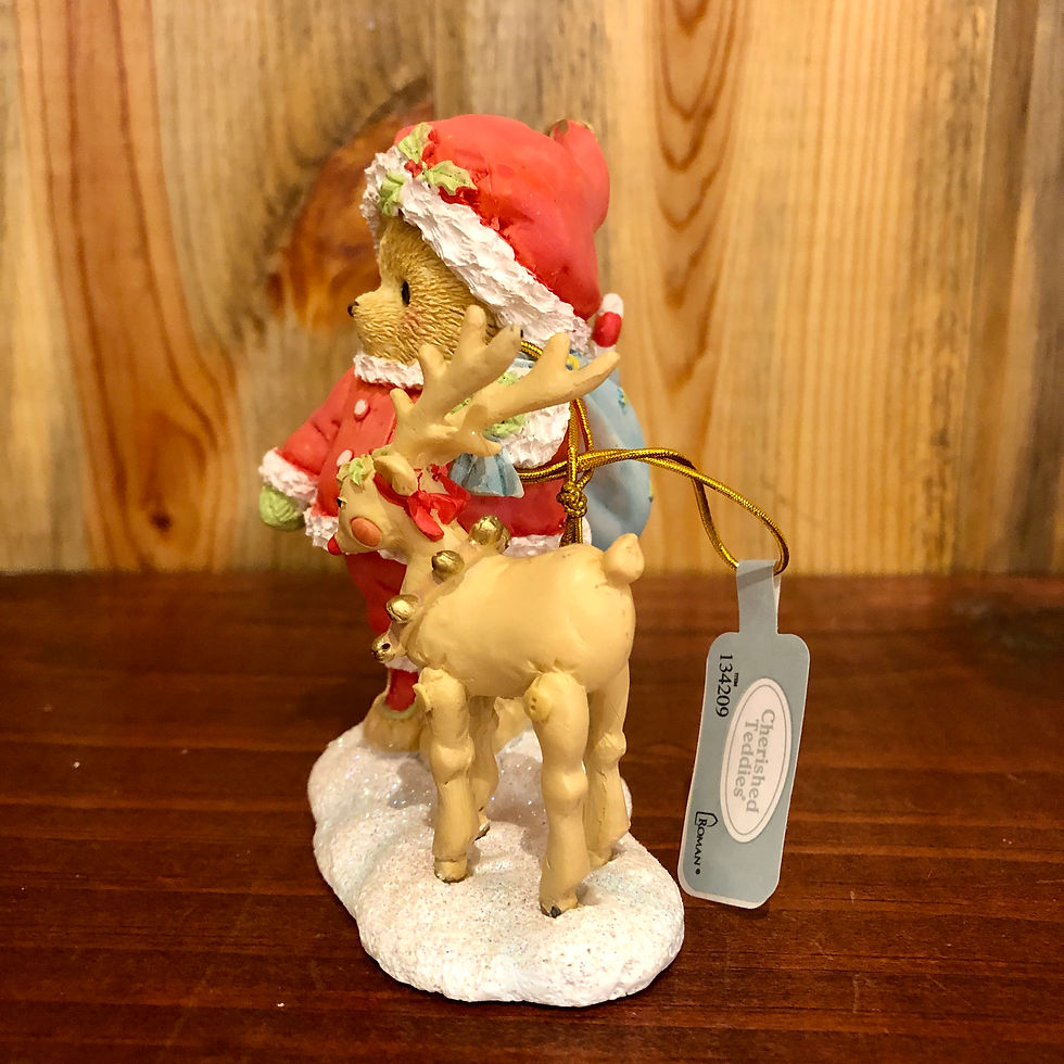 Thumbnail: cherished teddies santa bear with reindeer figurine side view
