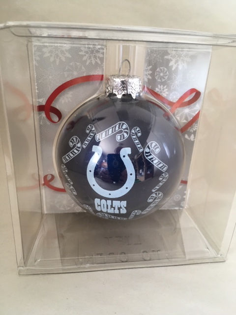 Thumbnail: Indianapolis Colts Candy Cane Ball Ornament package front view