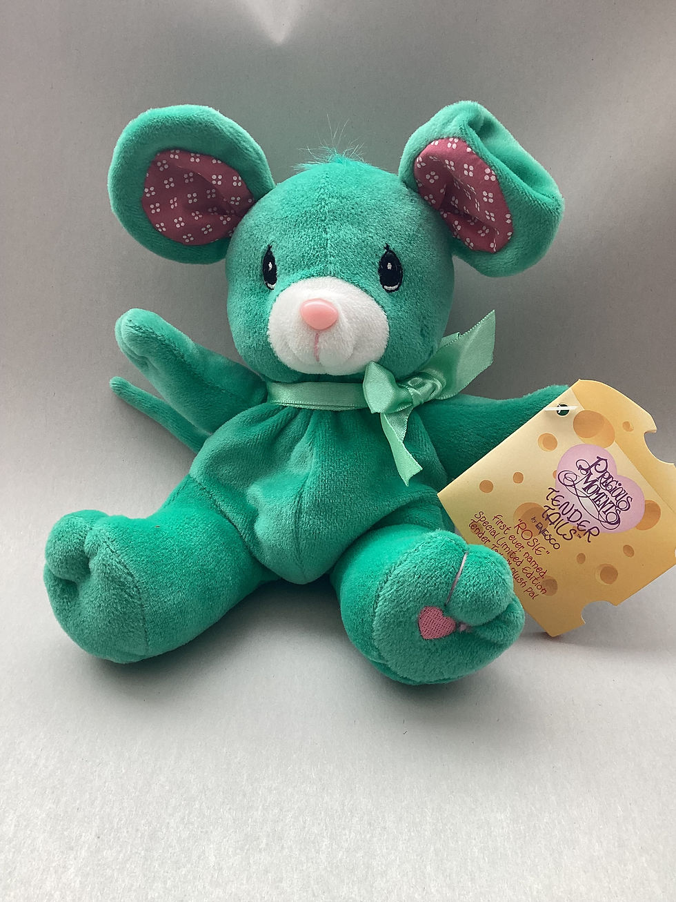 Precious Moments Plush Rosie Green Mouse W/ Green Ribbon