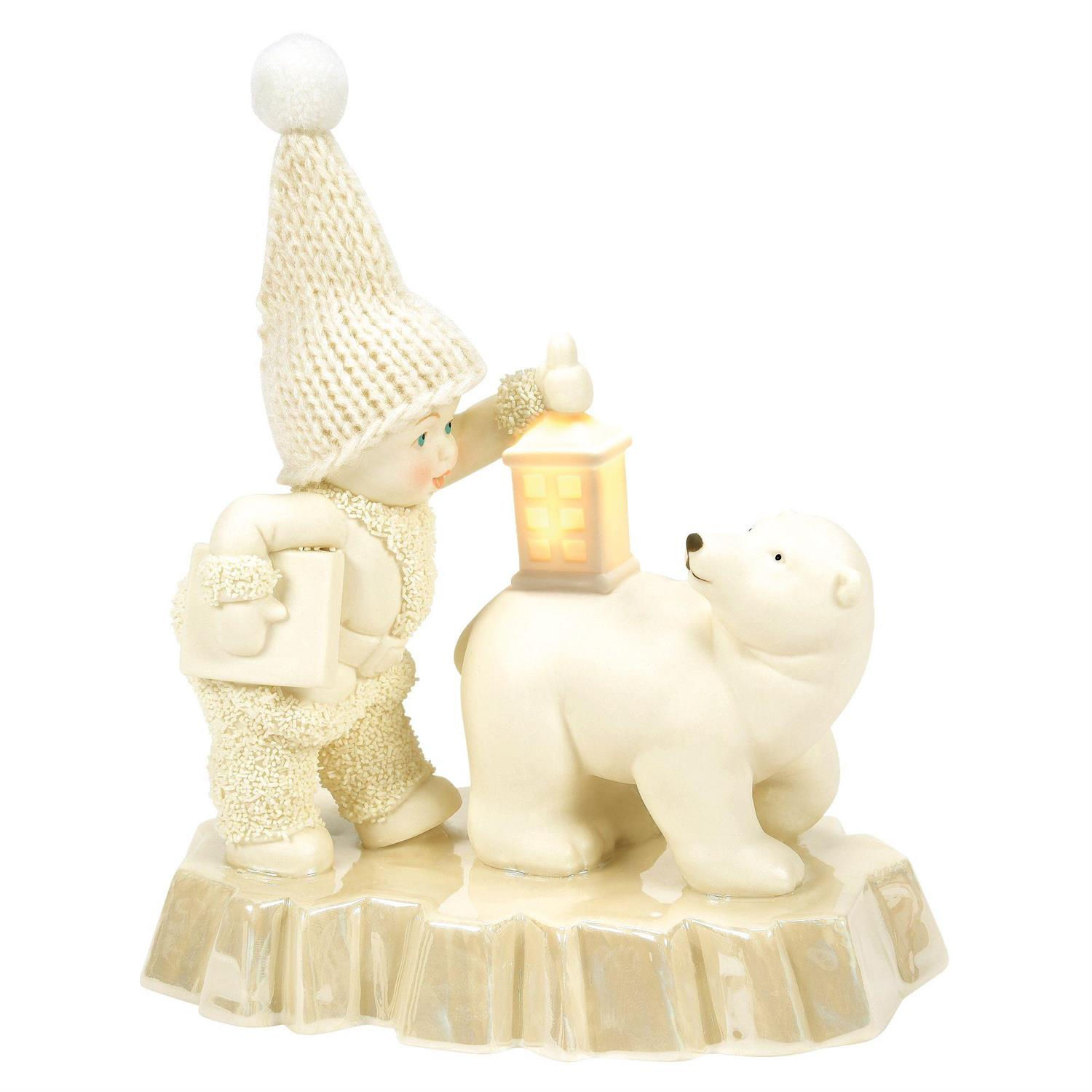 snowbabies with lantern and polar bear figurine front lit view