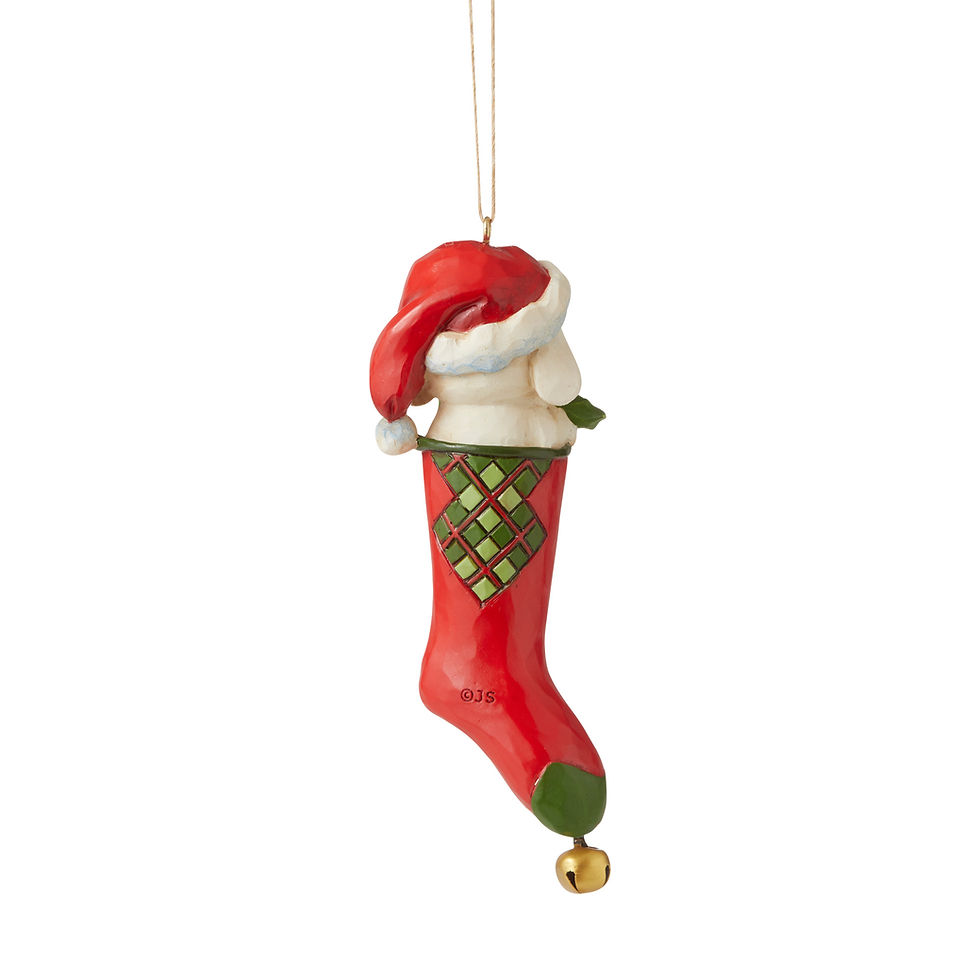 jim shore Country Living Dog in Stocking ornament rear view