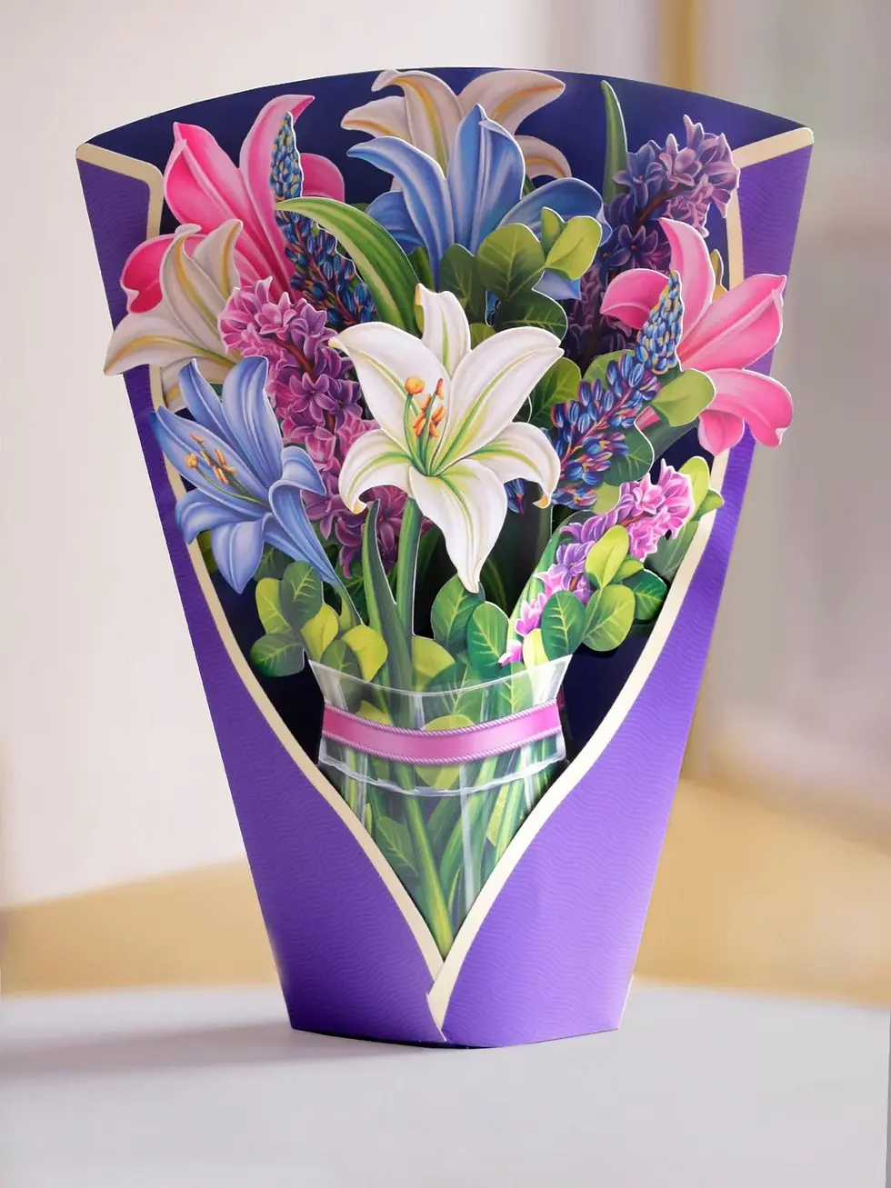 Thumbnail: freshcut paper lilies & lupines bouquet front view