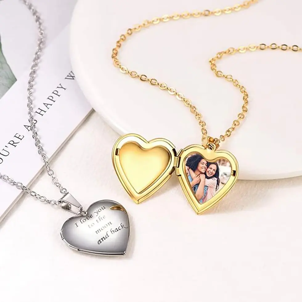 Thumbnail: silver Heart Locket That Holds Picture Lockets Custom Text Name Date Necklace