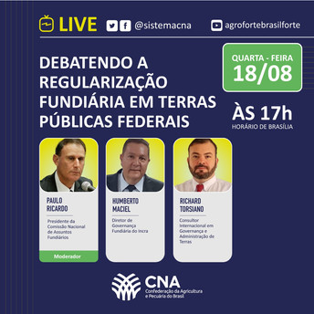 Regularização de terras da União é tema de live nesta quarta, dia 18