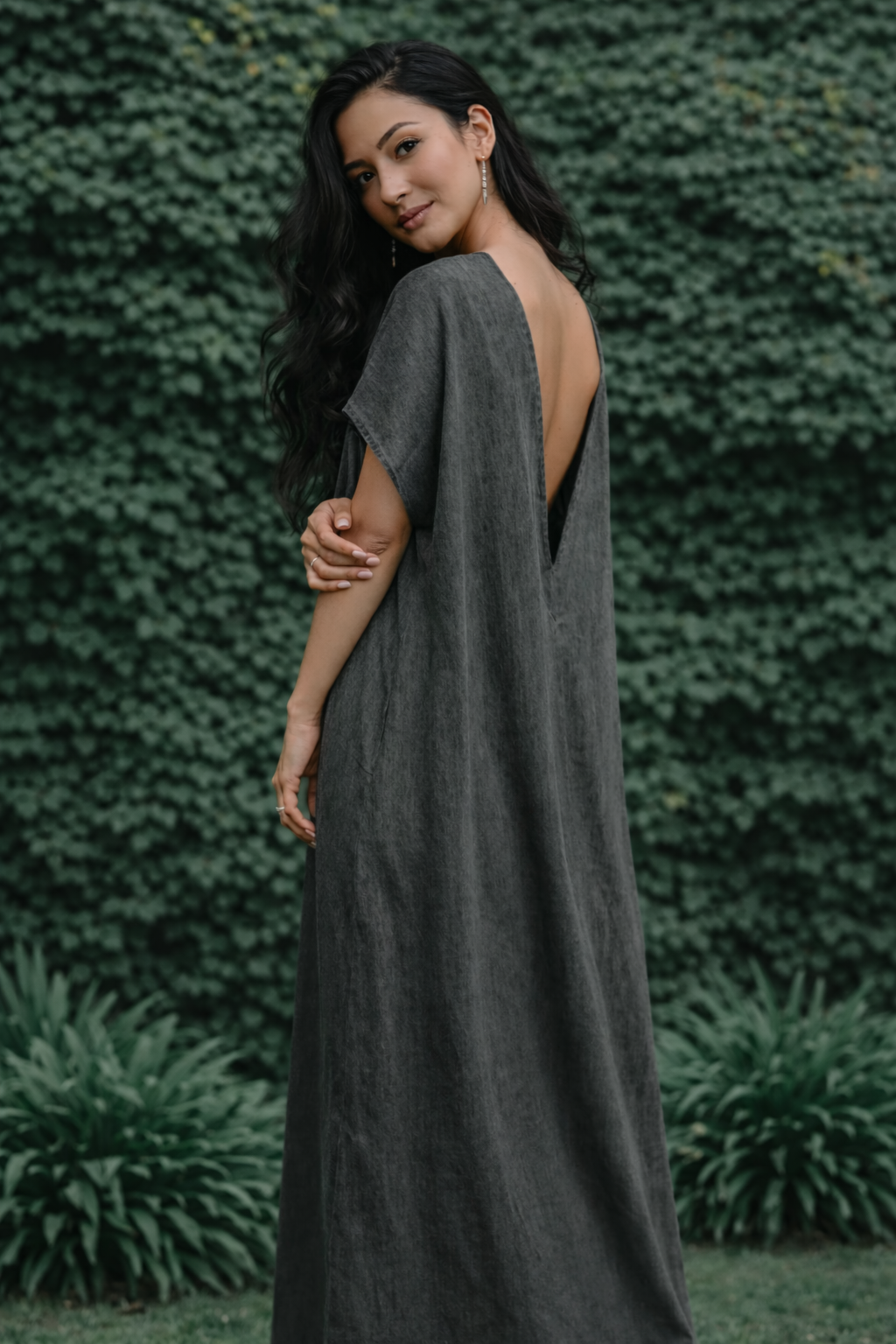 Robin V Neck Backless Denim Maxi