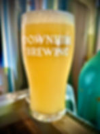 Downhill Brewing Logo. It shows an Elk head with antlers and the flower of a hop used to make beer.
