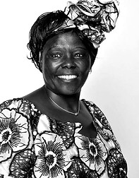 Black and white photo of Wangari Maathai, earth warrior and writer