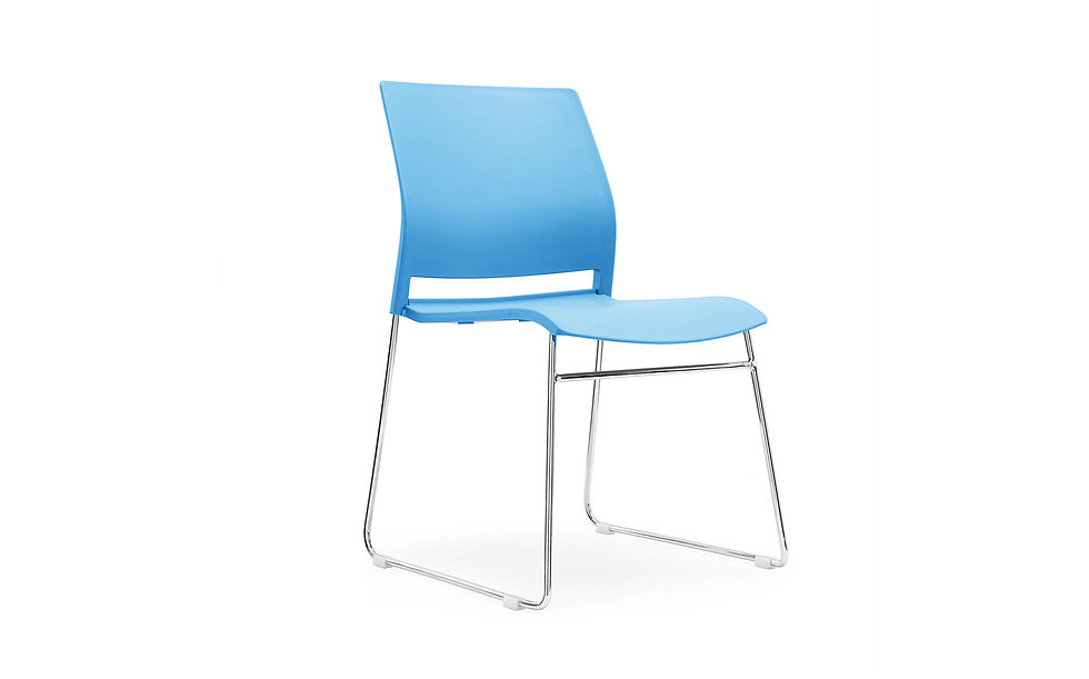 Verse blue plastic meeting chair with chrome sled frame