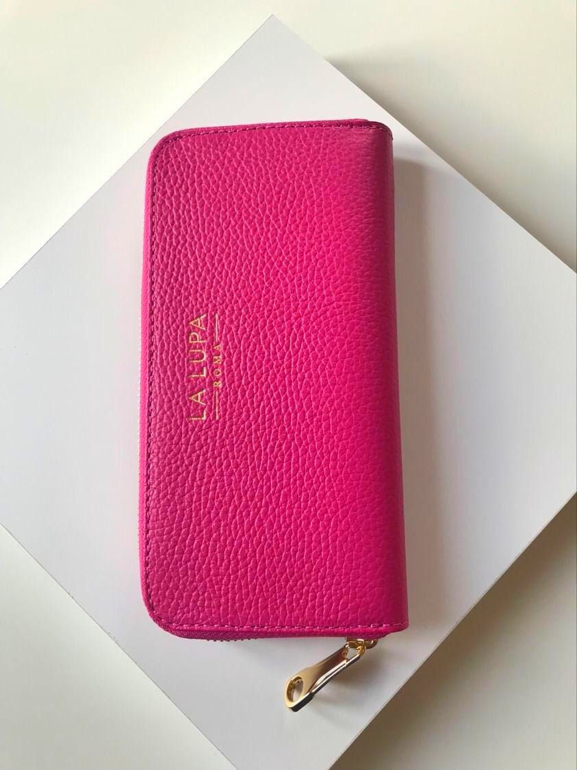 Thumbnail: Luxury Italian leather ladies wallet in pink with gift box