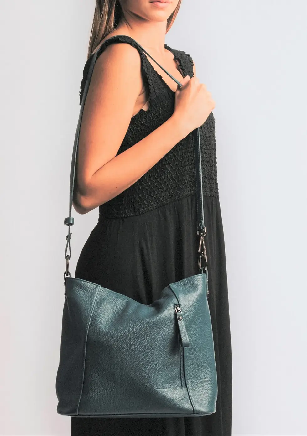 Valentina Crossbody Luxury Handbag in Teal leather