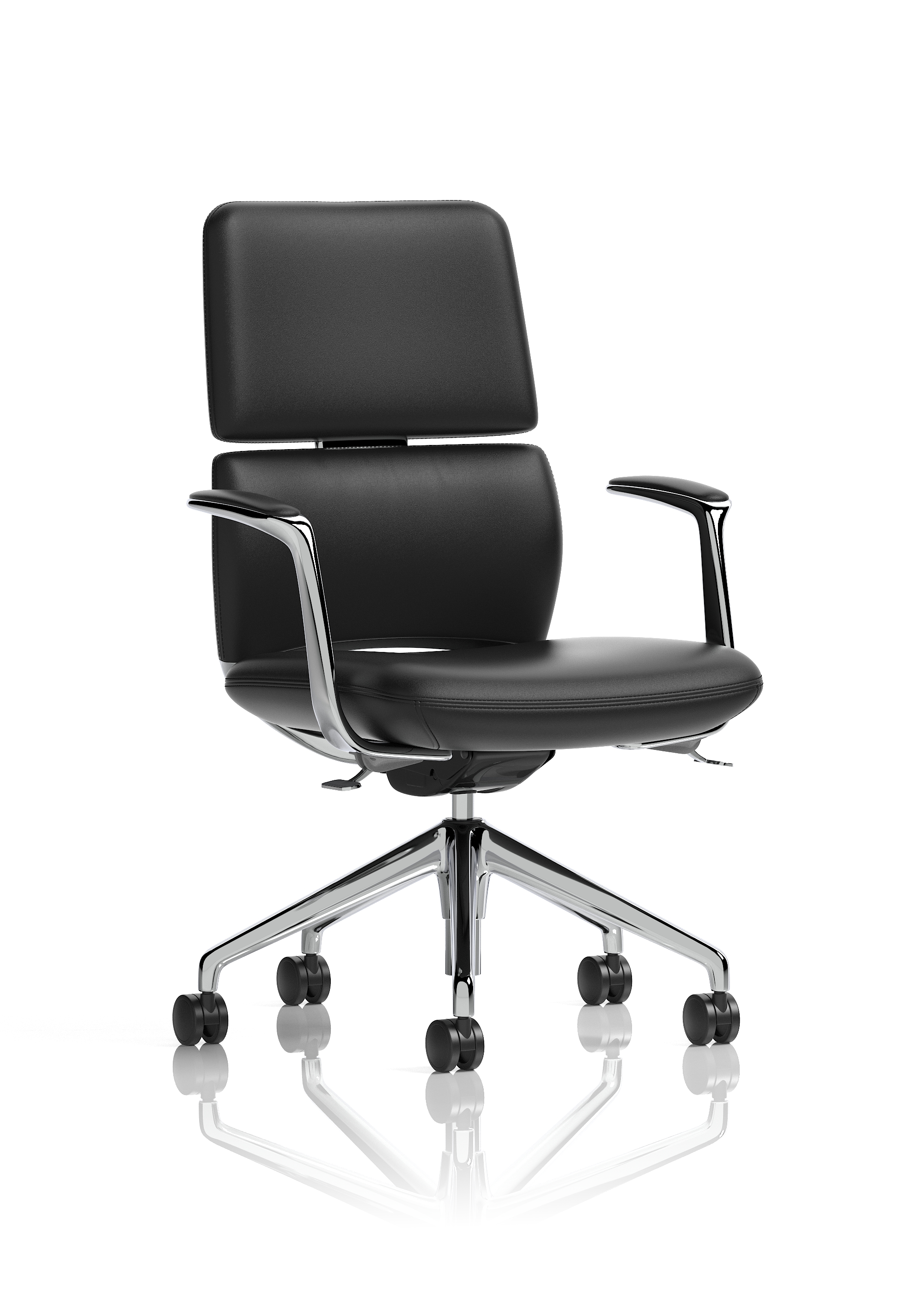 Mode Executive Office Chair in Black Leather with Chrome arms and base