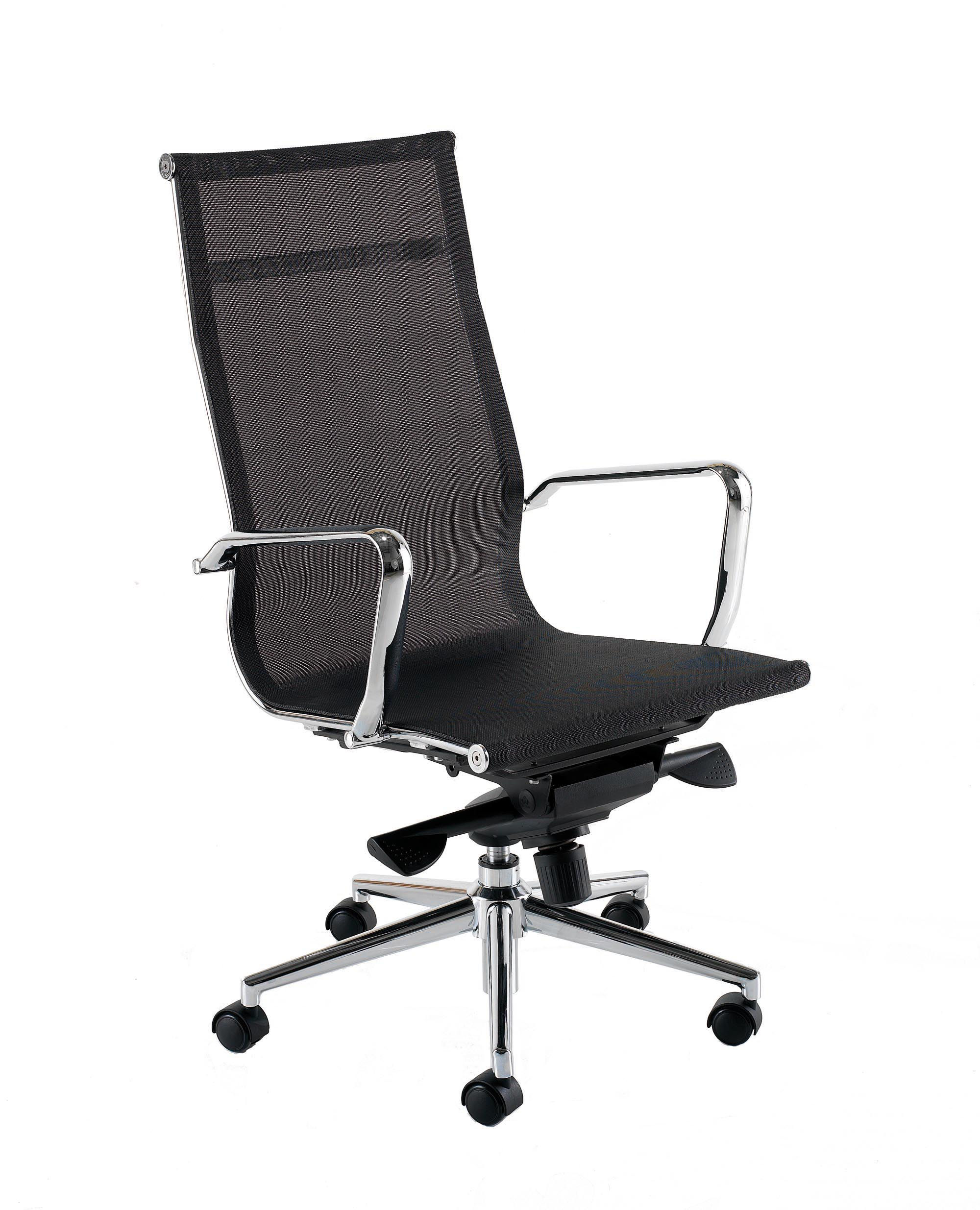 Breeze high back contemporary armchair in black mesh with chrome frame