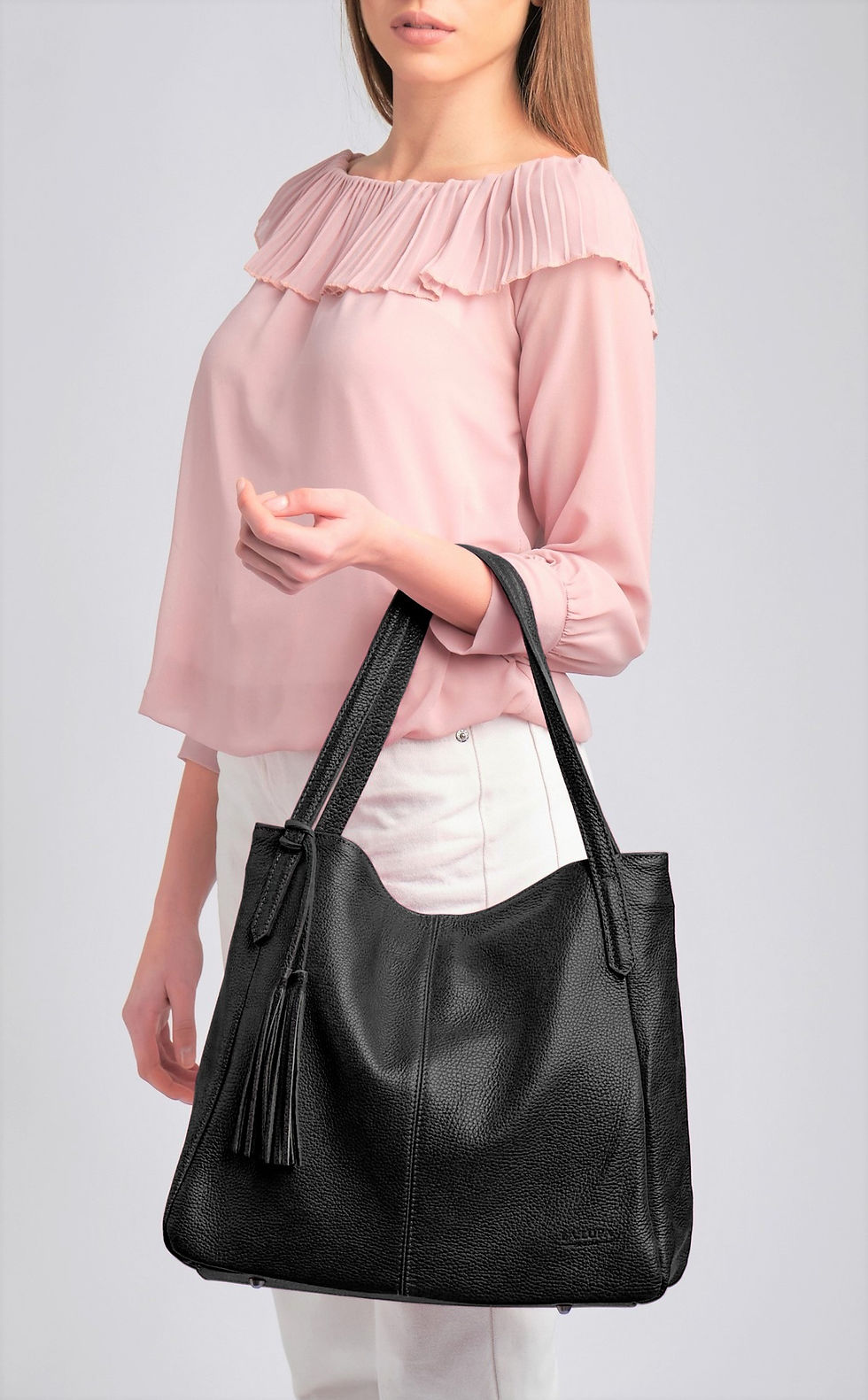 Thumbnail: La Lupa Lucia luxury tote handbag in black leather