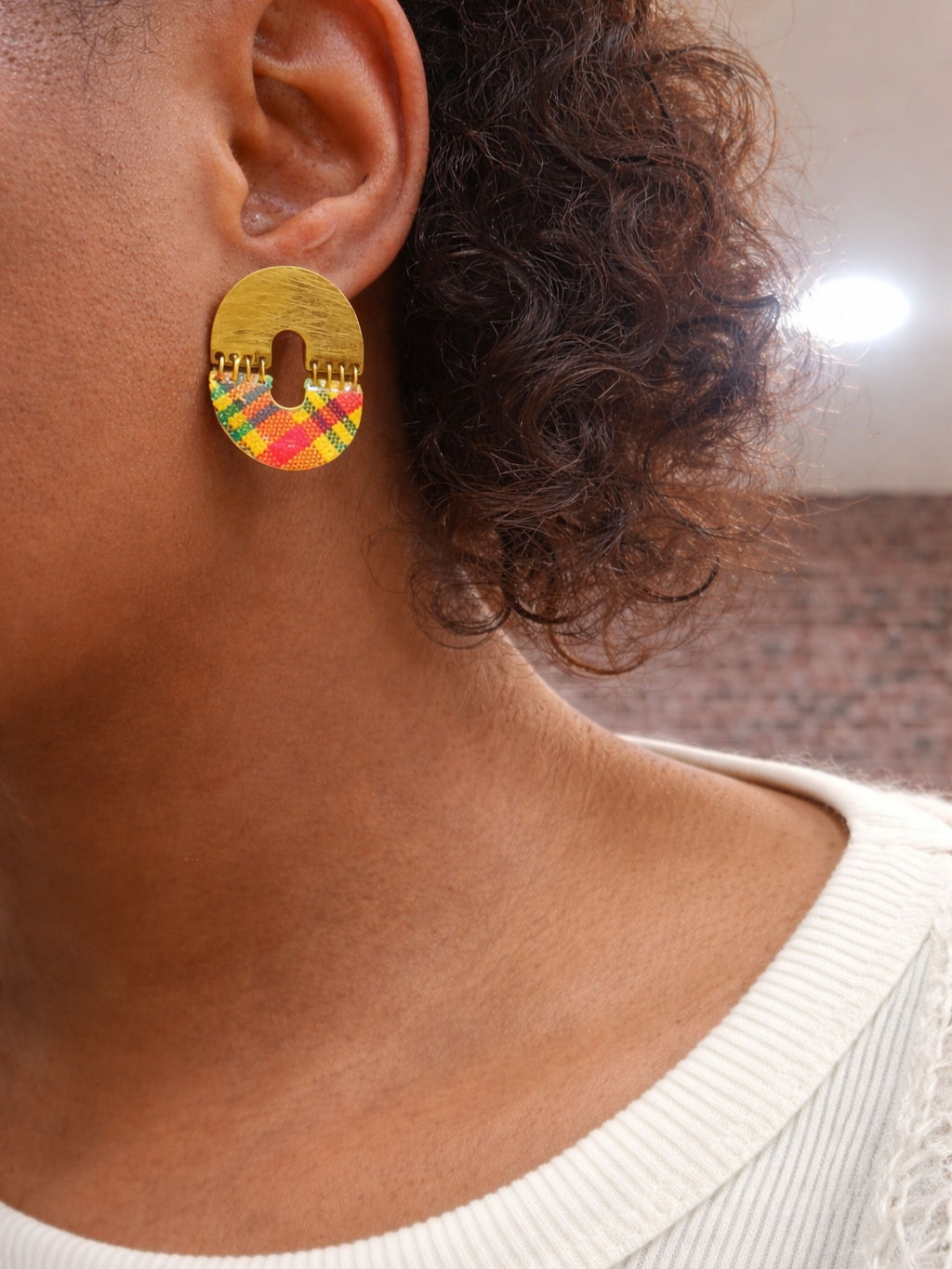 Boucles d'oreilles Unity Madras - boucles d’oreilles tissu et acier inoxydable