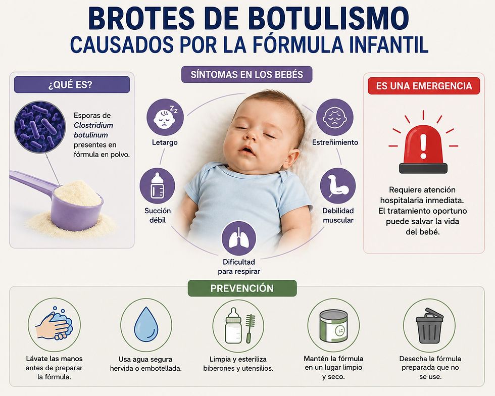 Brotes principales de botulismo infantil vinculados a fórmula infantil en polvo (actualizado a junio 2026)