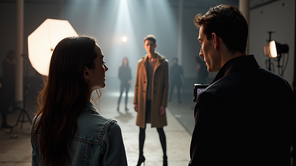 High angle view of a fashion photographer directing a model during a photoshoot