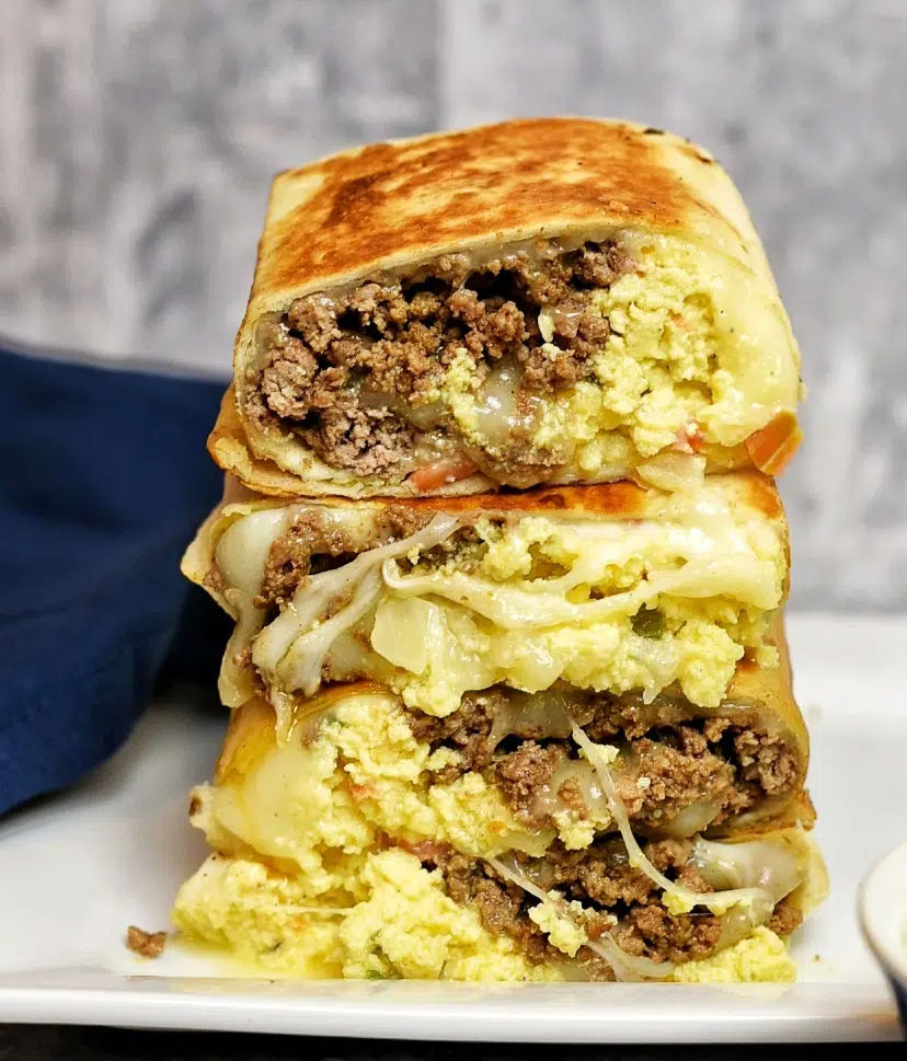 Beefy Cheezy Breakfast Burritos