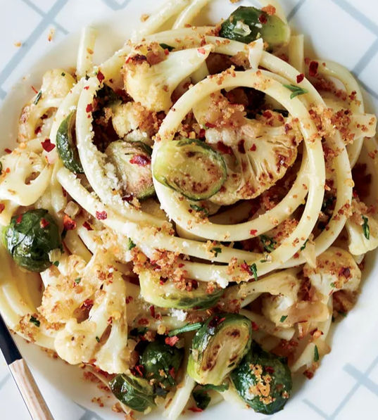 Bucatini with Cauliflower & Brussels Sprouts